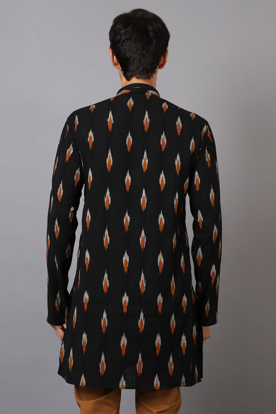 Ikat Cotton Black Long Kurta 