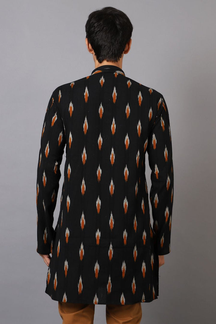 Ikat Cotton Black Long Kurta 