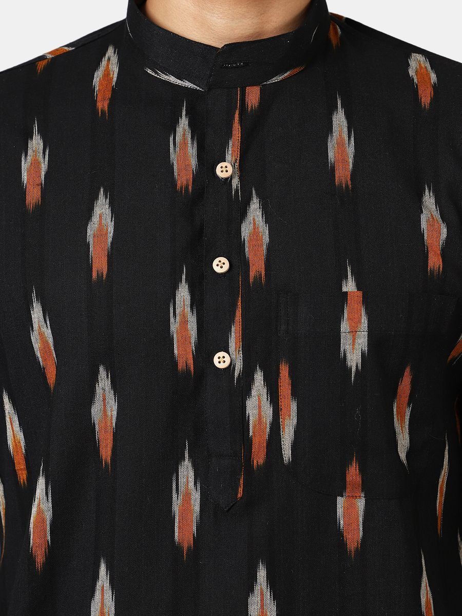 Ikat Cotton Black Long Kurta 