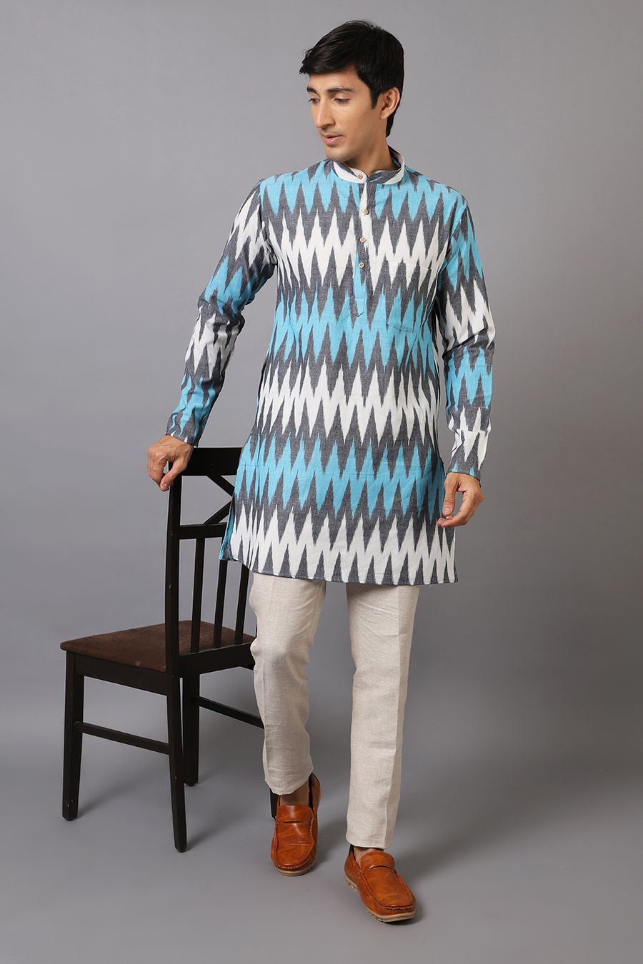 Ikat Cotton Multicolored Long Kurta 