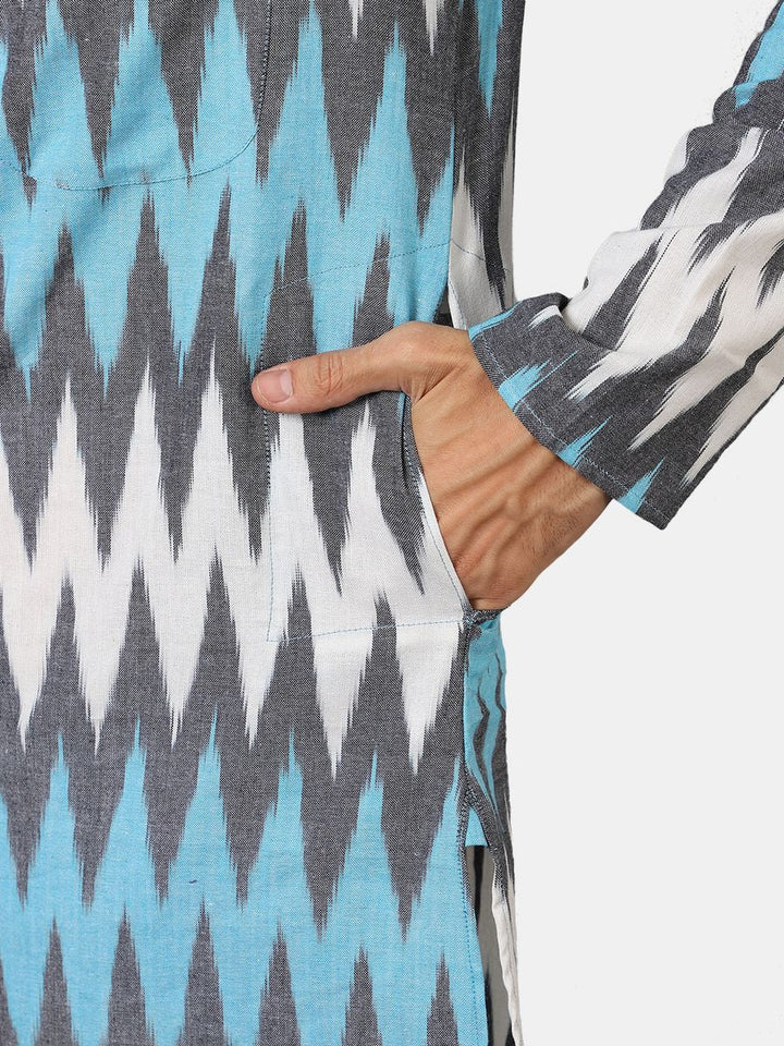 Ikat Cotton Multicolored Long Kurta 