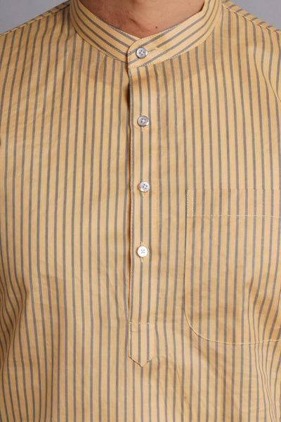 Cotton Yellow Striped Long Kurta Pajama