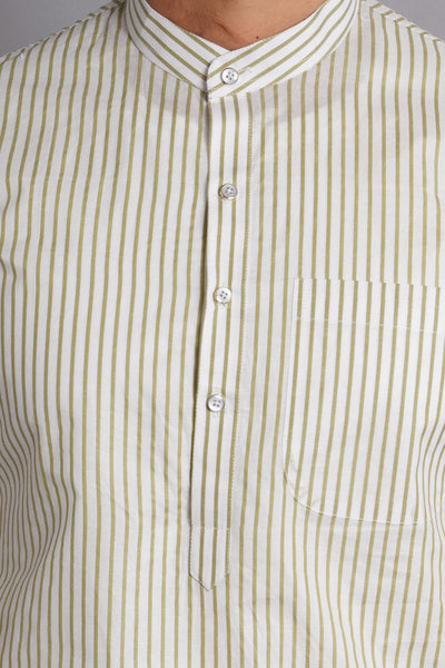 Cotton Green Striped Long Kurta Pajama