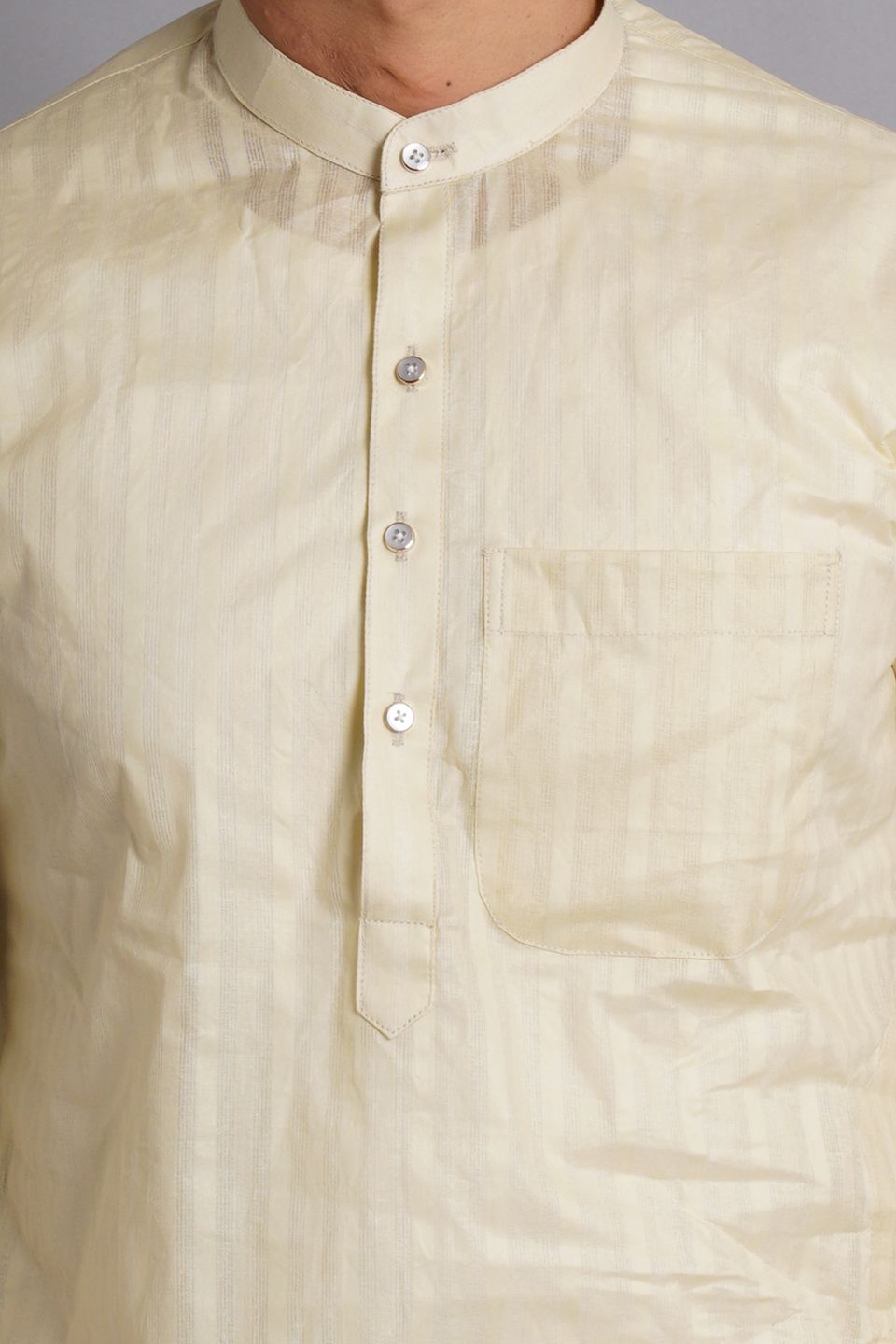 Cotton Cream Striped Long Kurta Pajama