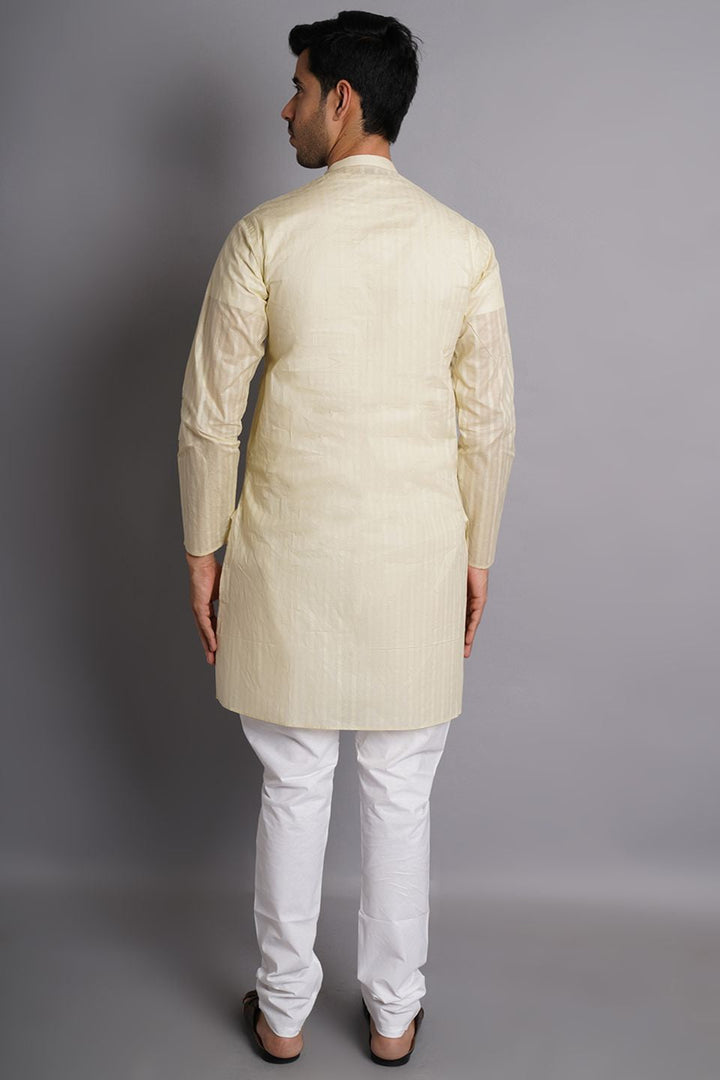 Cotton Cream Striped Long Kurta Pajama