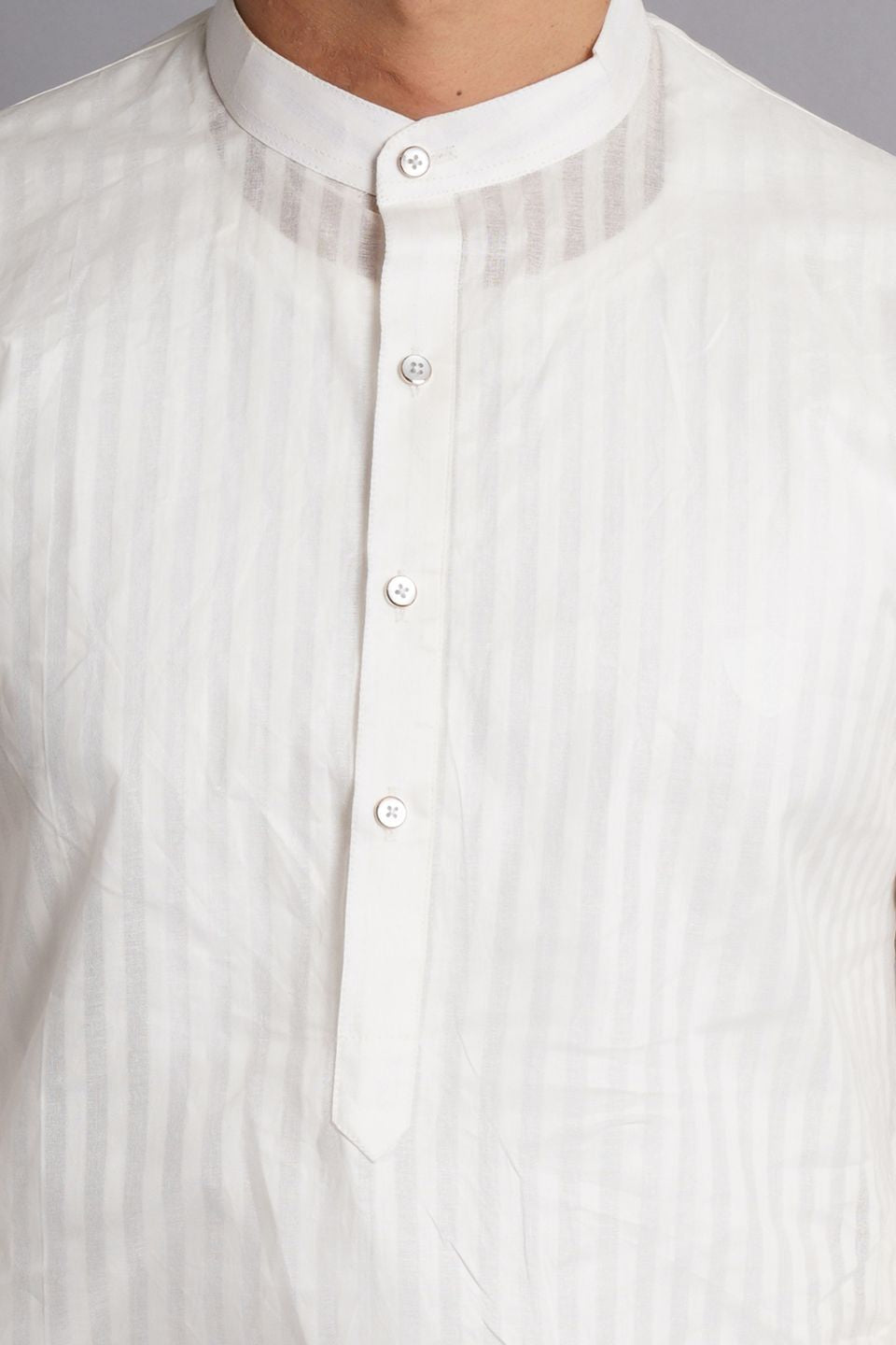 Cotton White Striped Long Kurta Pajama