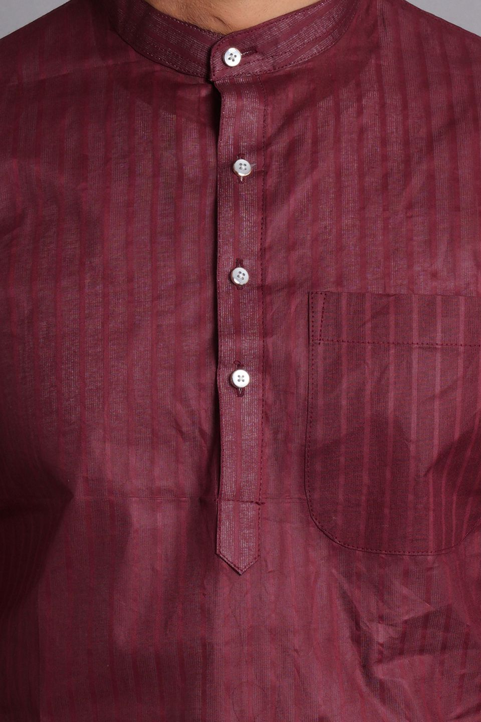 Cotton Maroon Striped Long Kurta Pajama