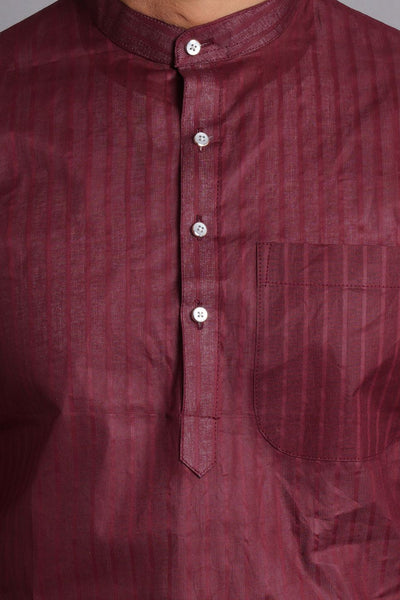 Cotton Maroon Striped Long Kurta Pajama