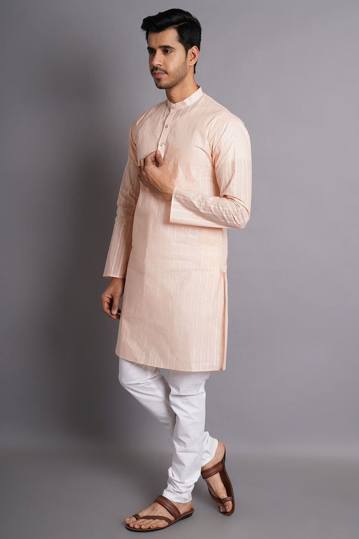 Cotton Pink Striped Long Kurta Pajama