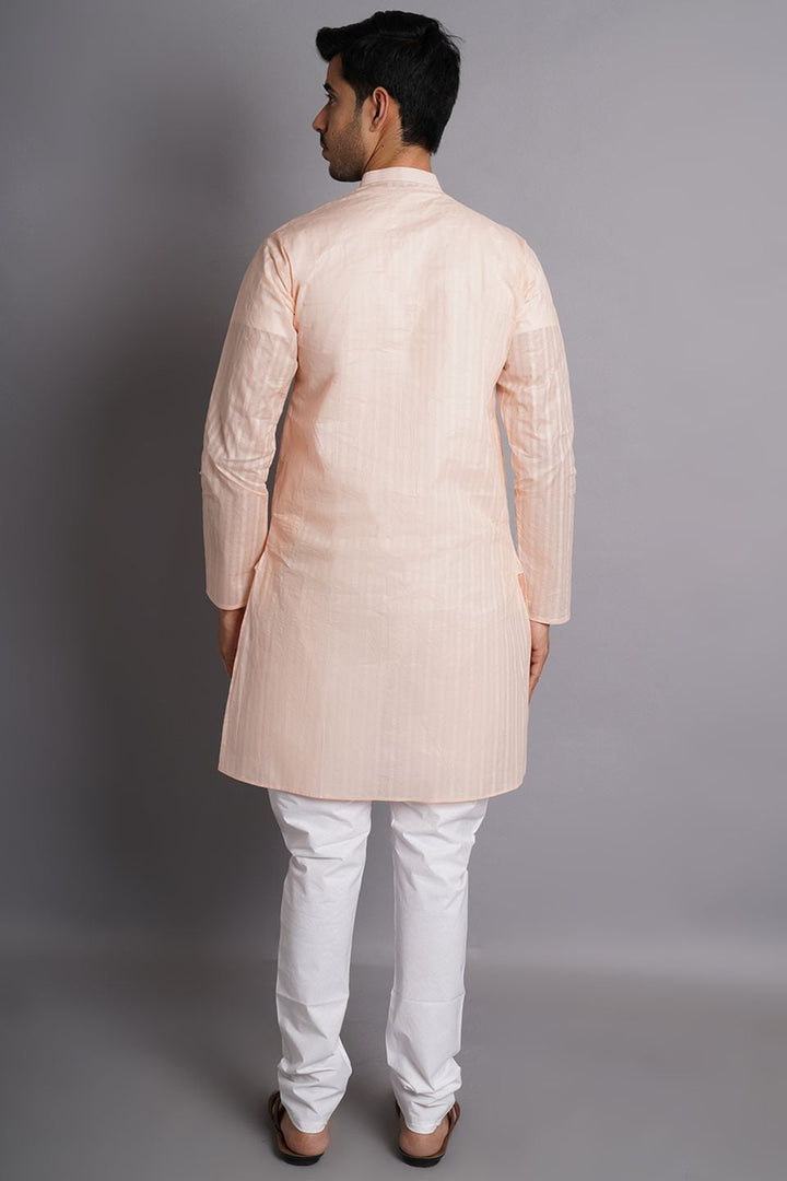 Cotton Pink Striped Long Kurta Pajama