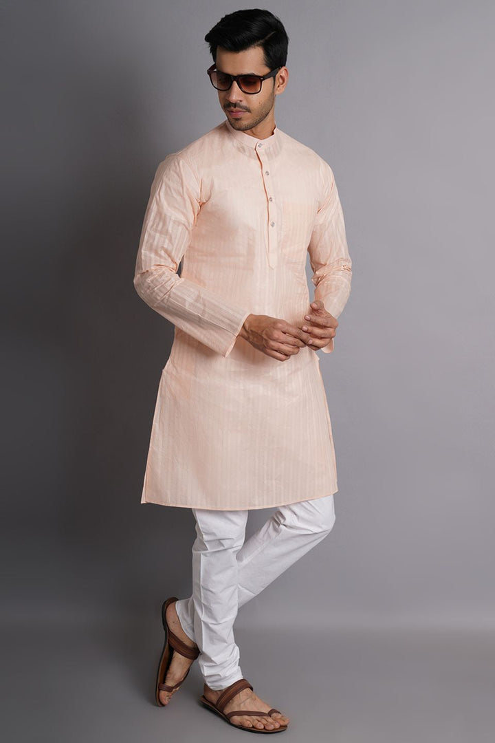 Cotton Pink Striped Long Kurta Pajama