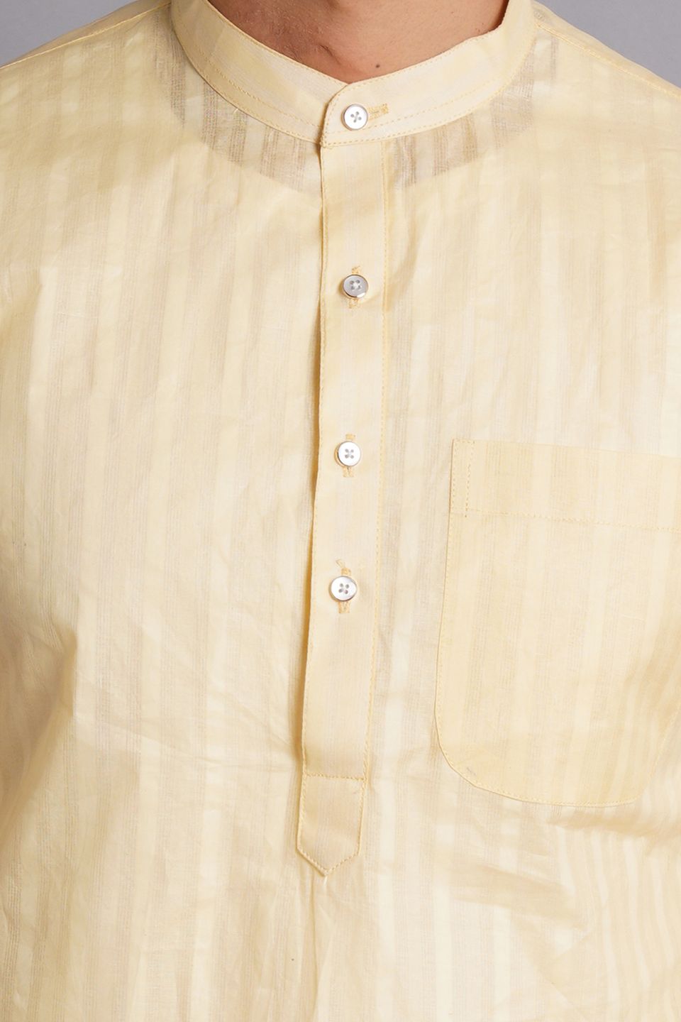 Cotton Yellow Striped Long Kurta Pajama