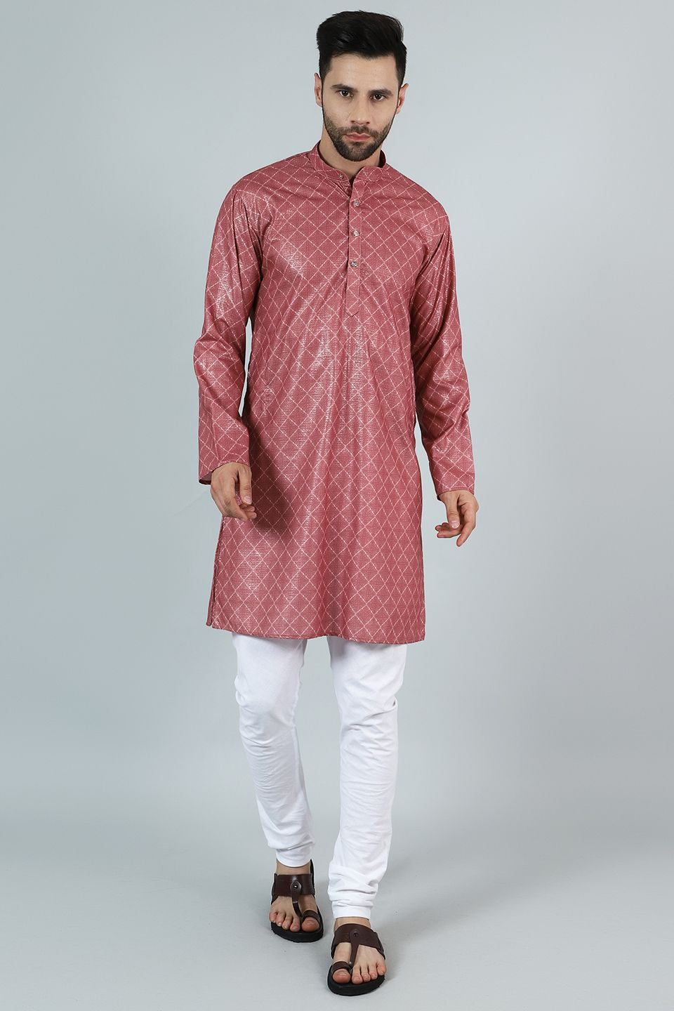 Digital Print Cotton Silk Pink Kurta Pyjama