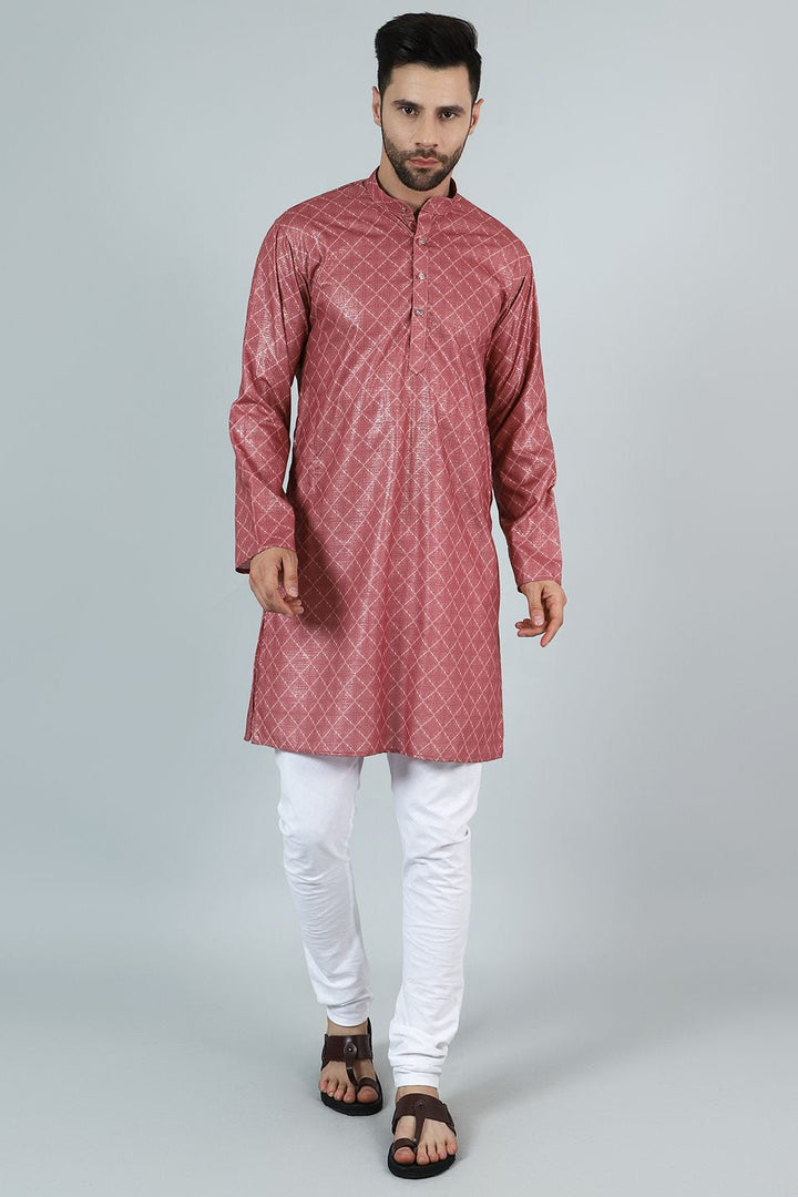 Digital Print Cotton Silk Pink Kurta Pyjama