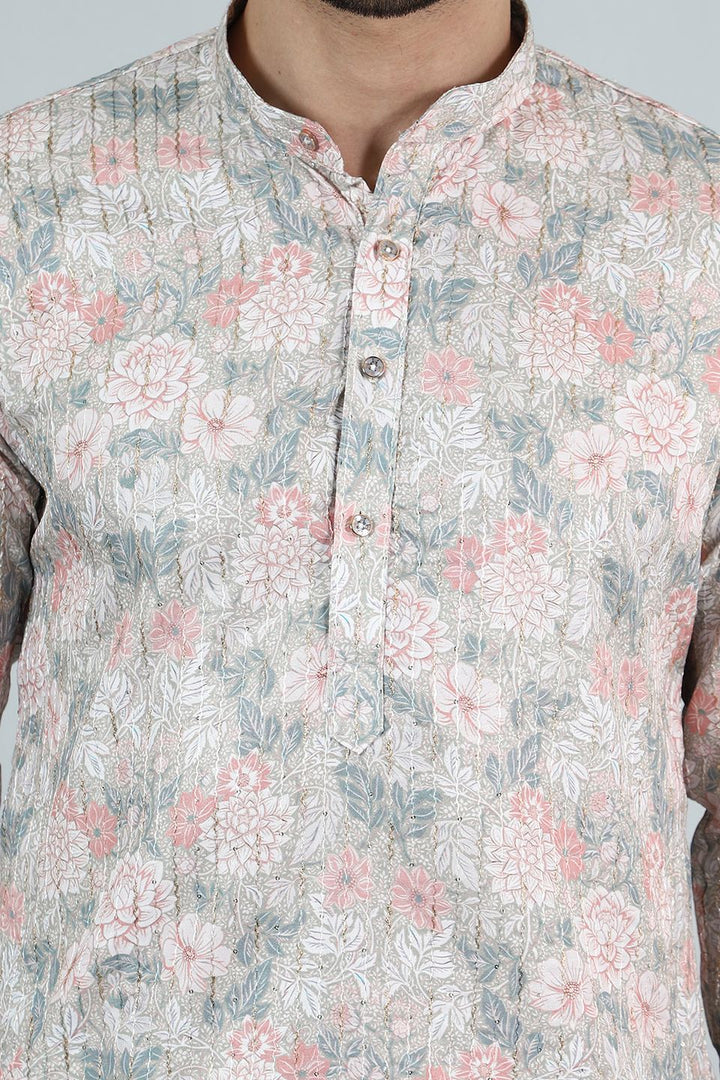 Digital Print Cotton Silk Pink Kurta Pyjama