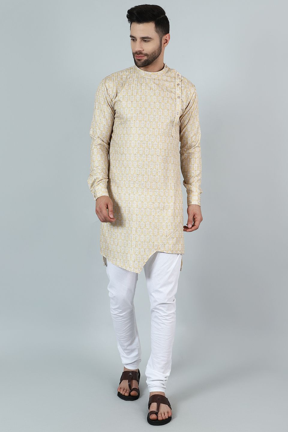 Digital Print Cotton Silk Yellow Kurta Pyjama