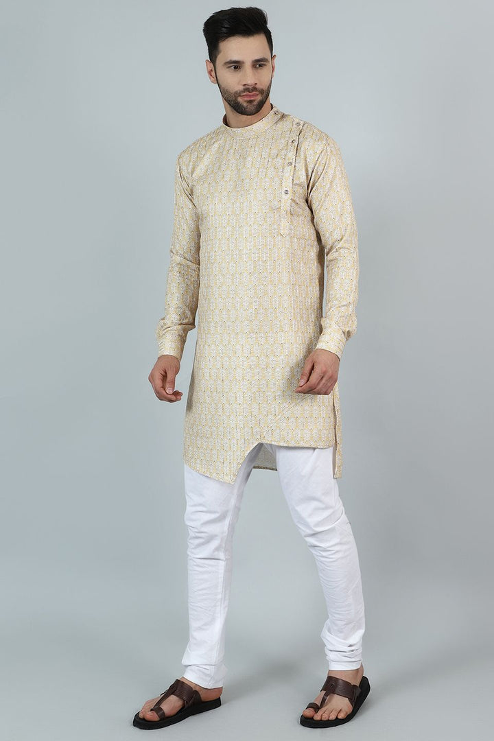 Digital Print Cotton Silk Yellow Kurta Pyjama