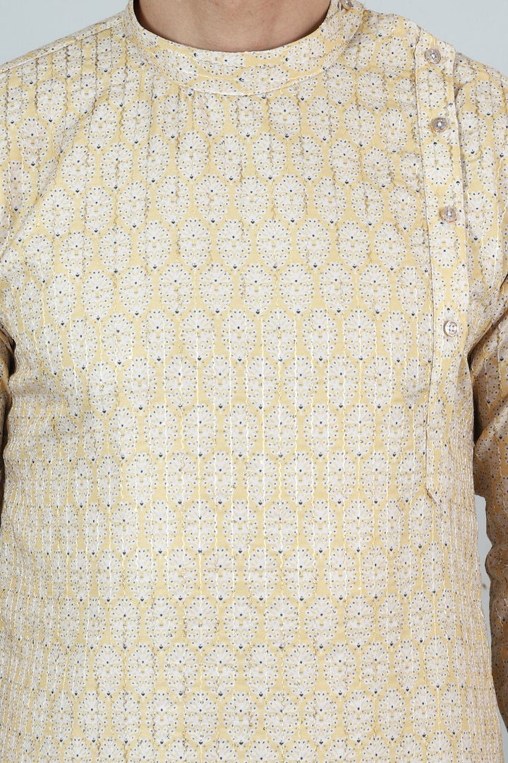 Digital Print Cotton Silk Yellow Kurta Pyjama