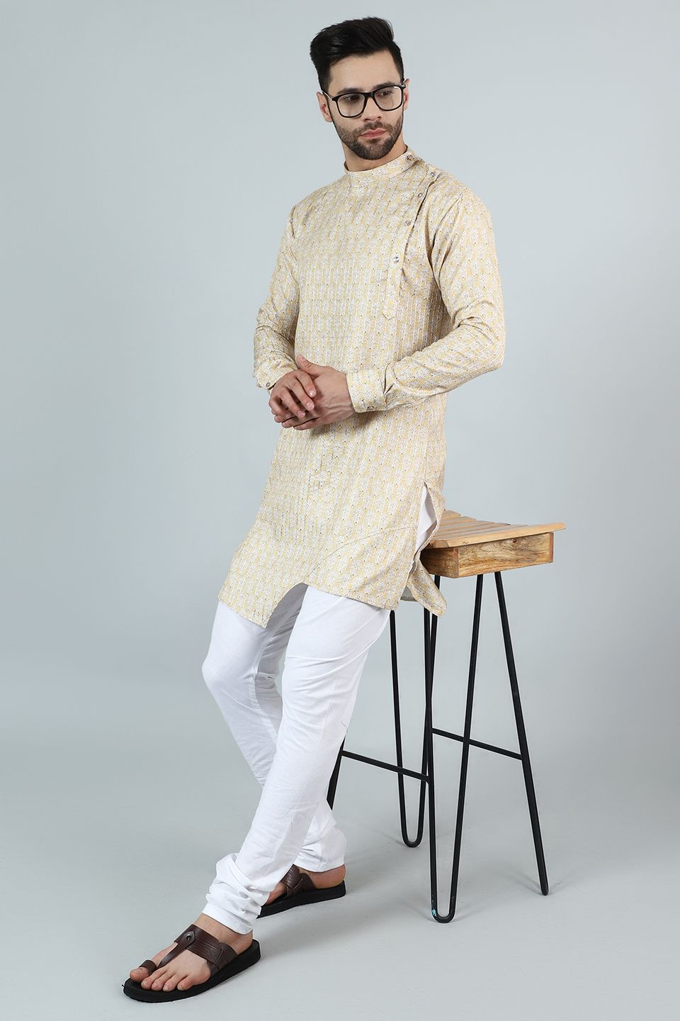 Digital Print Cotton Silk Yellow Kurta Pyjama