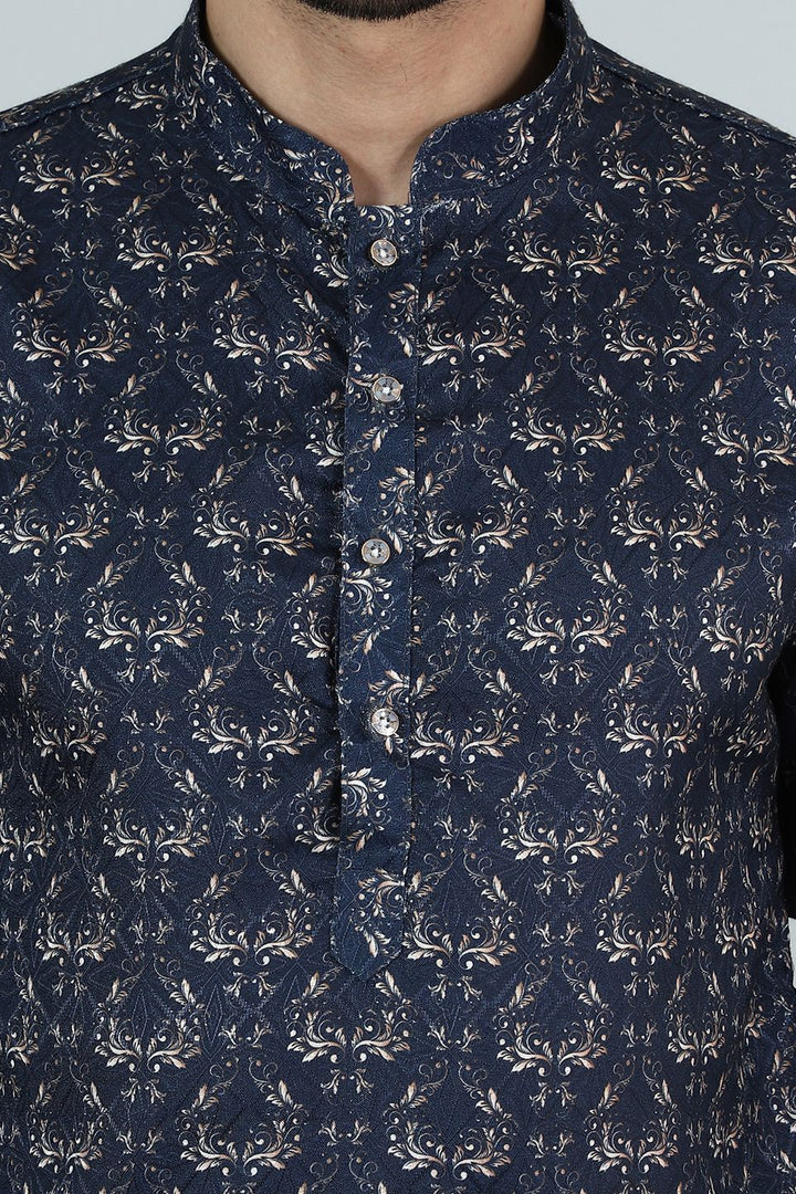 Digital Print Cotton Silk Blue Kurta Pyjama