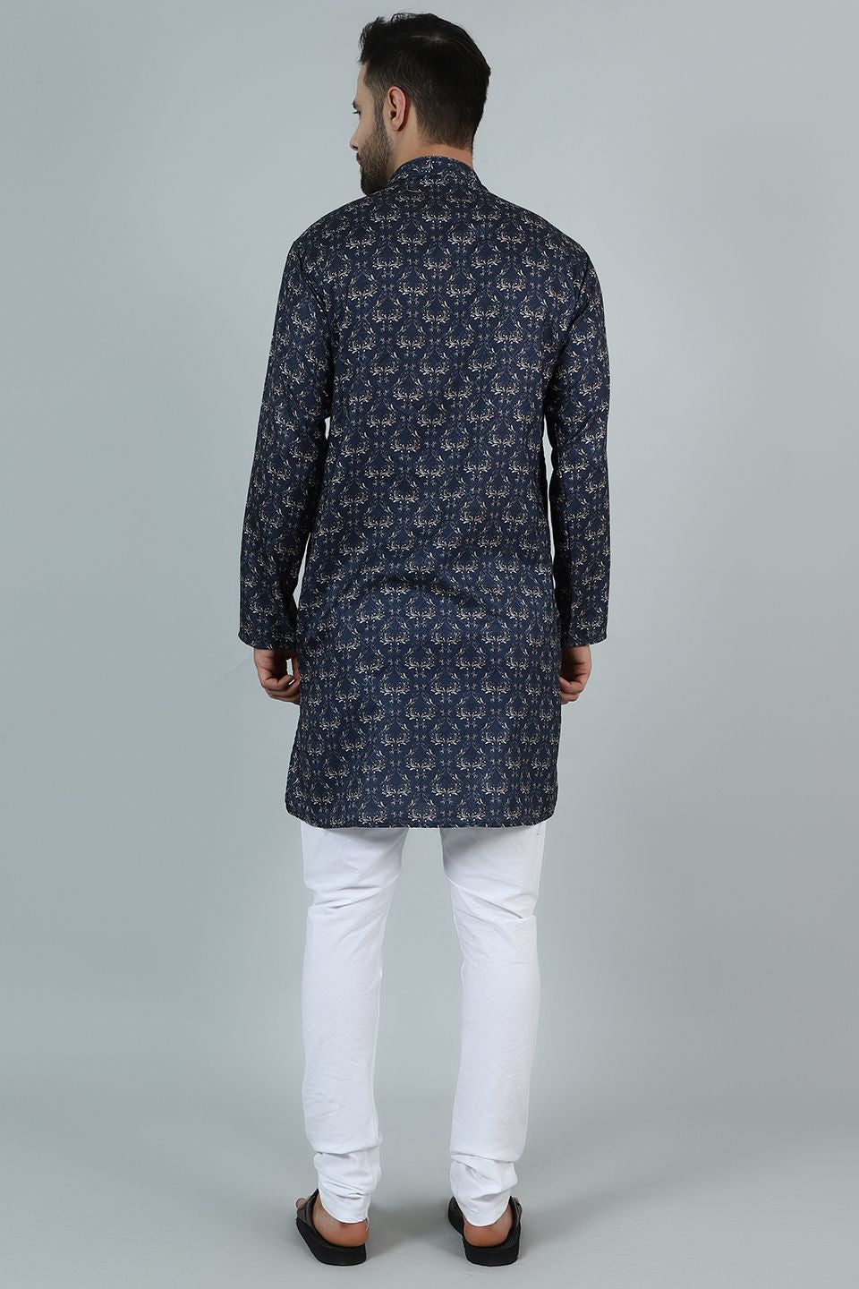 Digital Print Cotton Silk Blue Kurta Pyjama