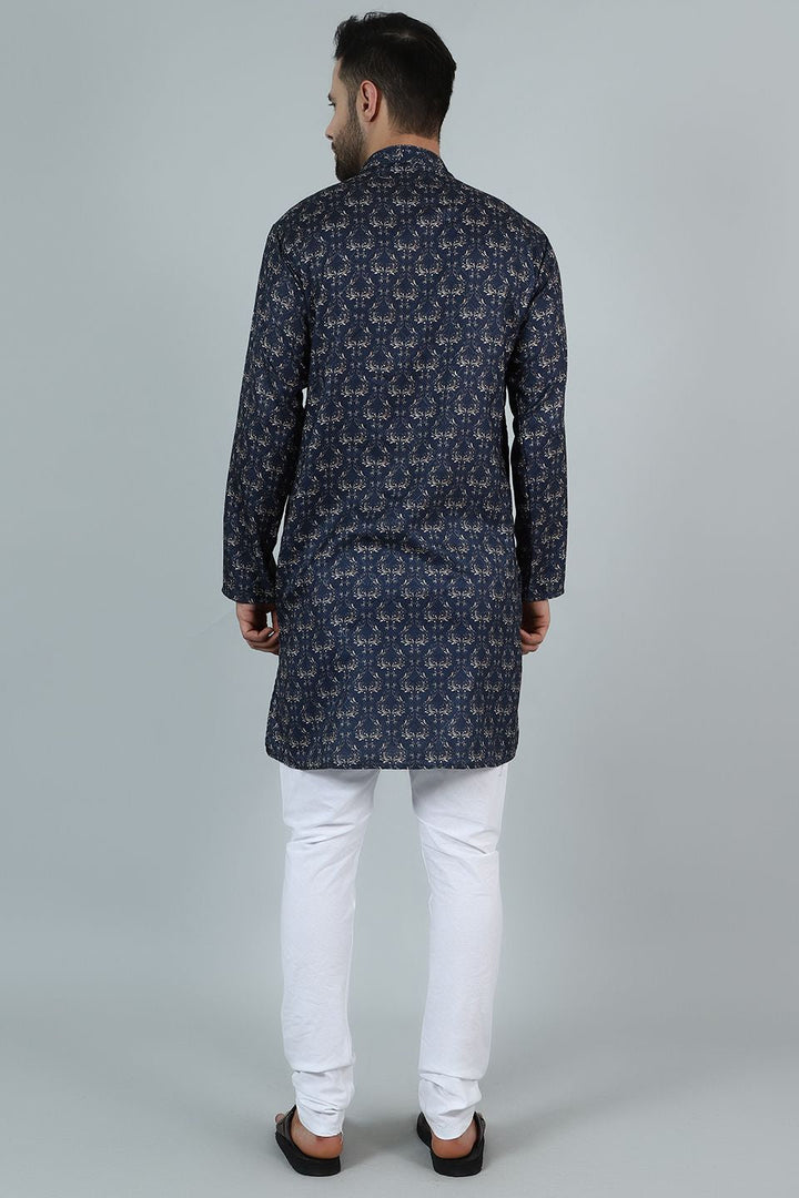 Digital Print Cotton Silk Blue Kurta Pyjama