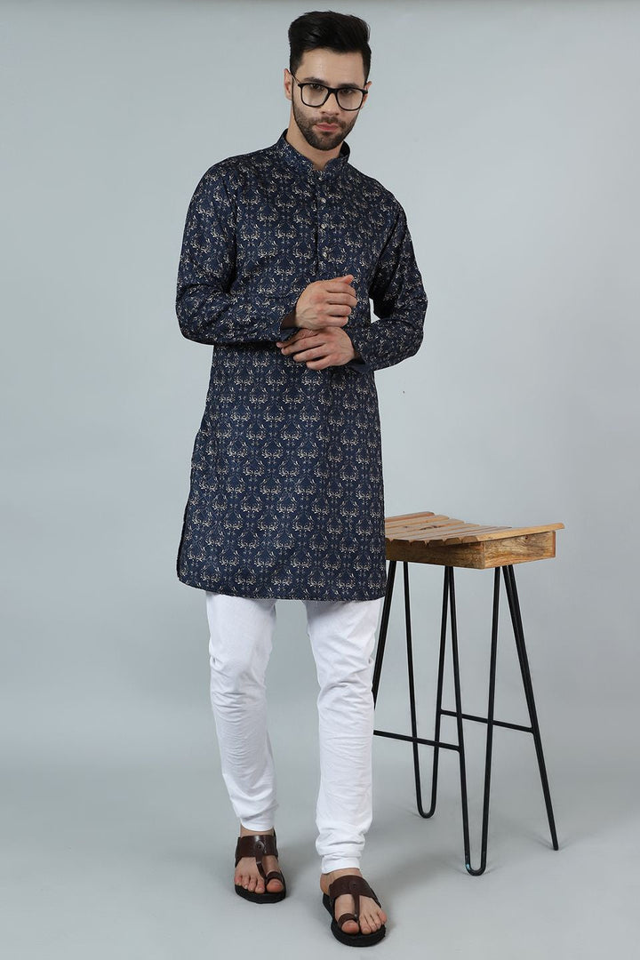 Digital Print Cotton Silk Blue Kurta Pyjama