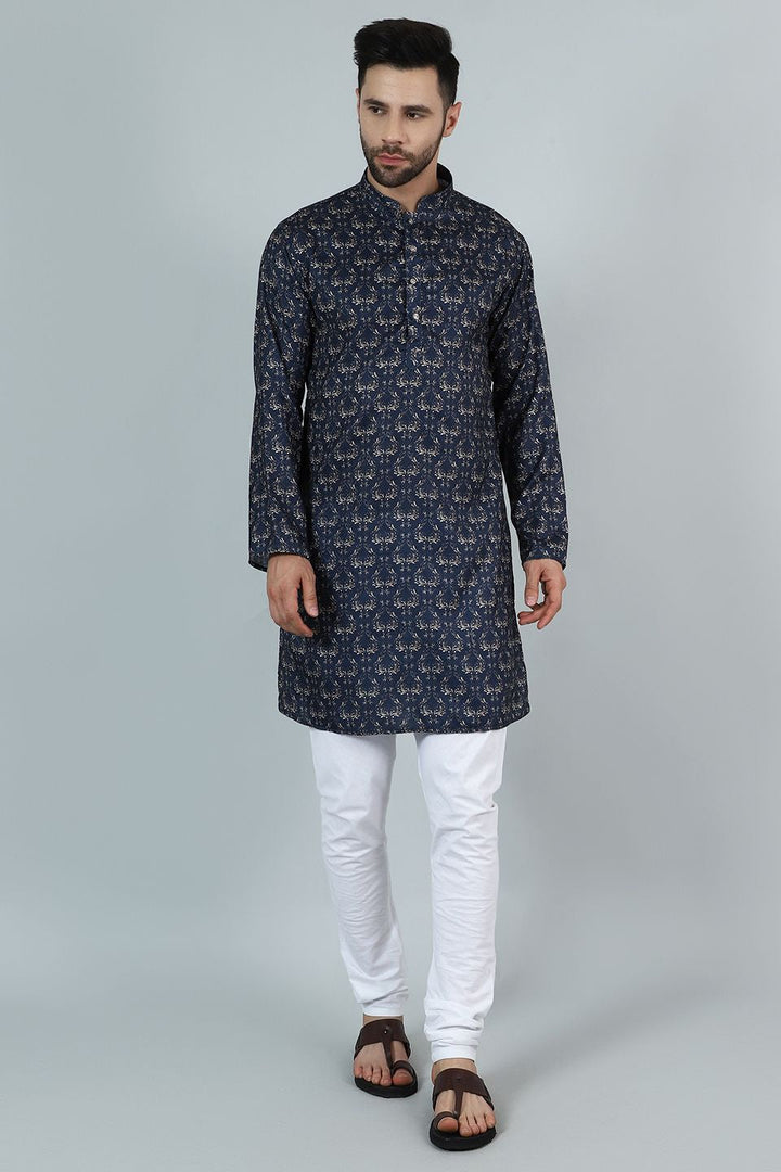 Digital Print Cotton Silk Blue Kurta Pyjama