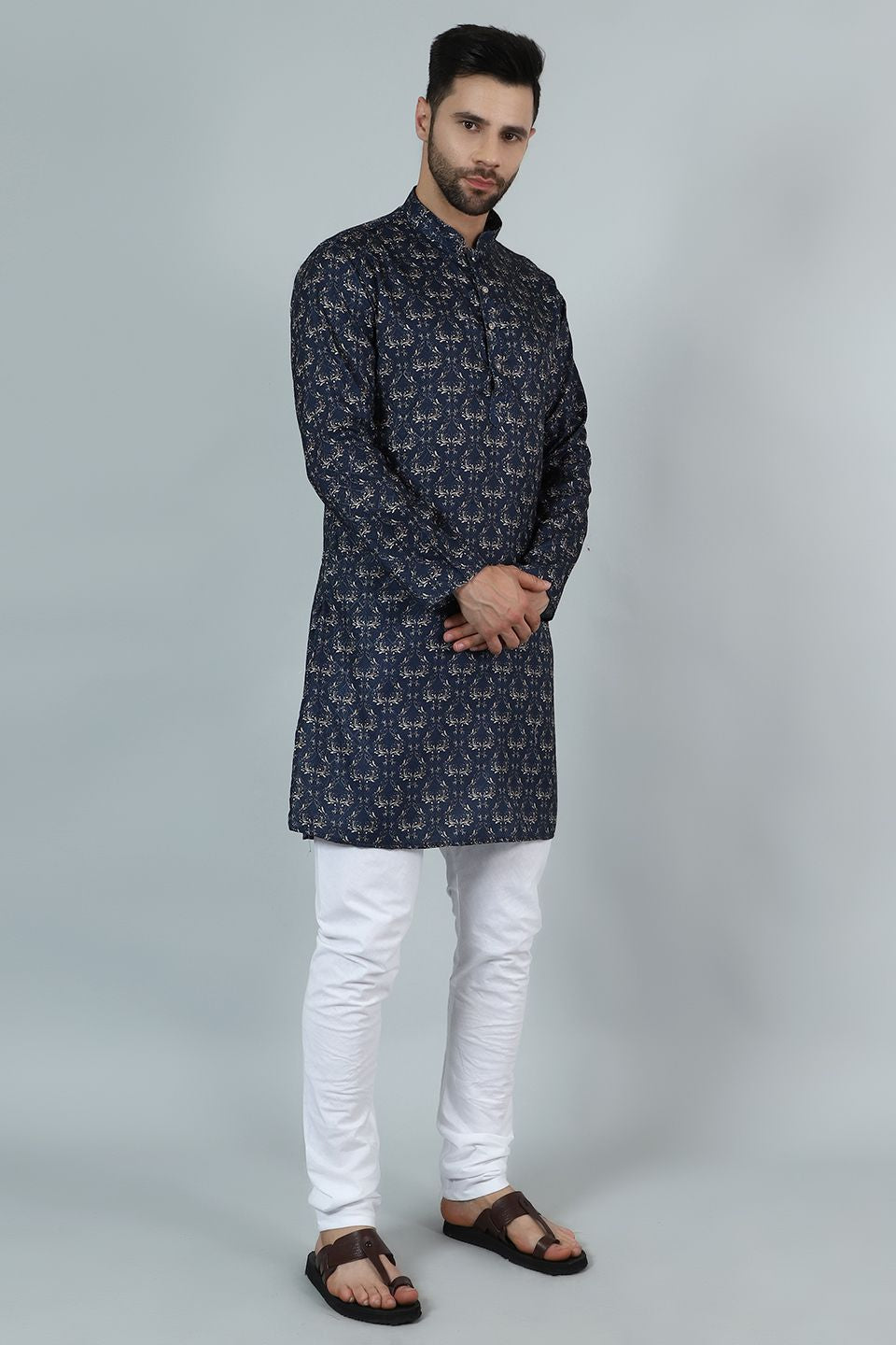 Digital Print Cotton Silk Blue Kurta Pyjama
