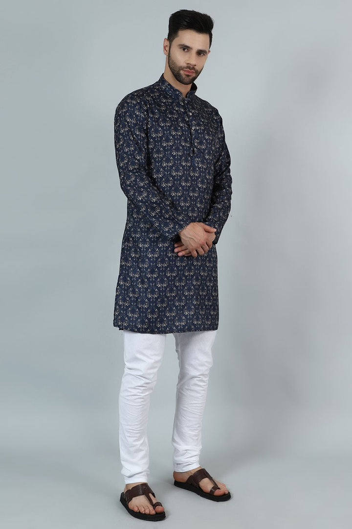 Digital Print Cotton Silk Blue Kurta Pyjama