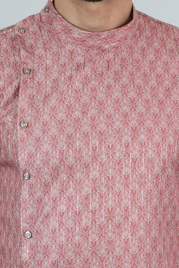 Digital Print Cotton Silk Pink Kurta Pyjama