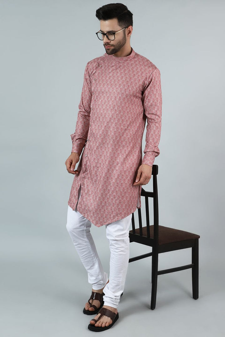 Digital Print Cotton Silk Pink Kurta Pyjama