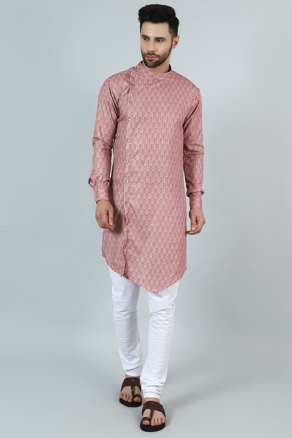 Digital Print Cotton Silk Pink Kurta Pyjama