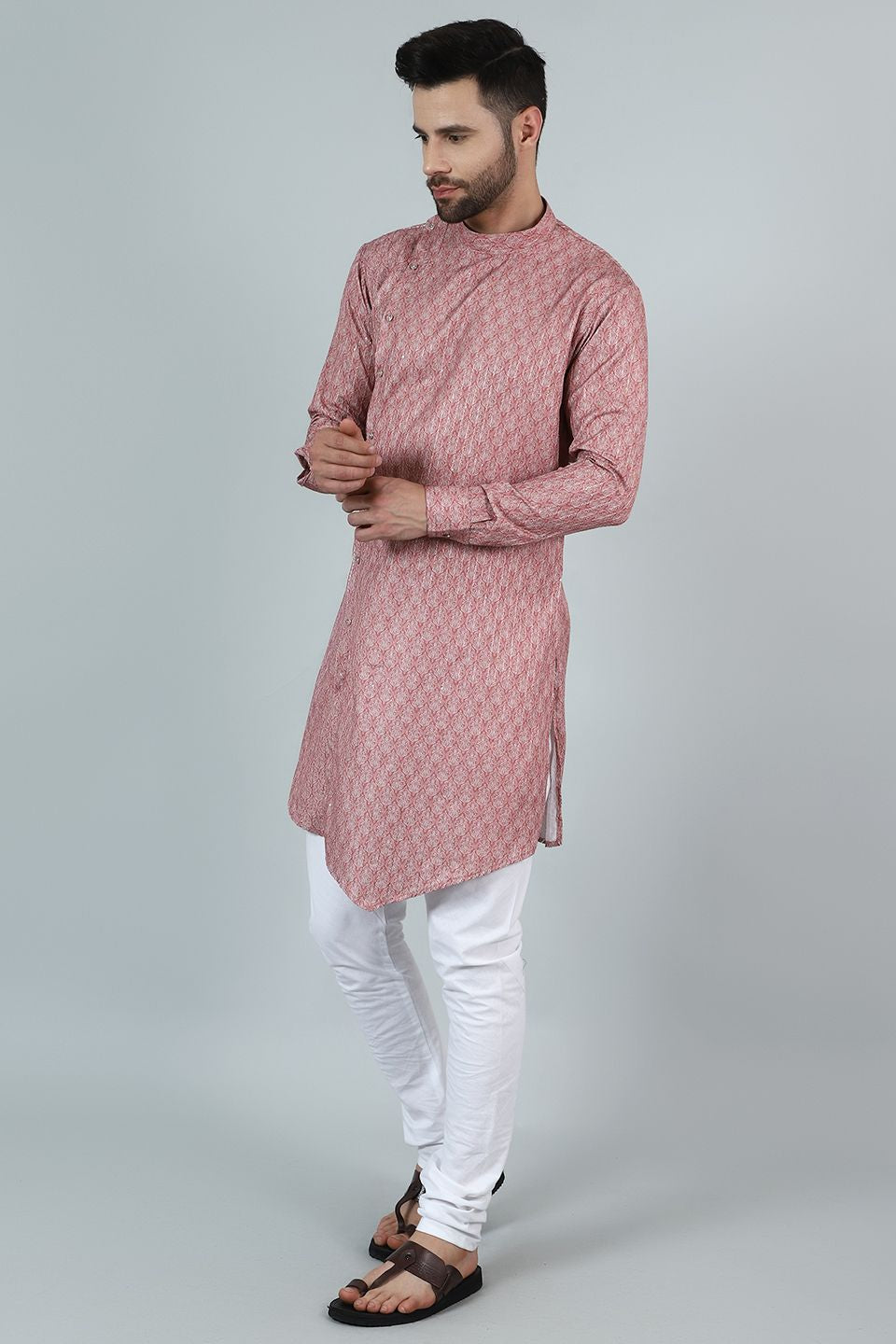 Digital Print Cotton Silk Pink Kurta Pyjama