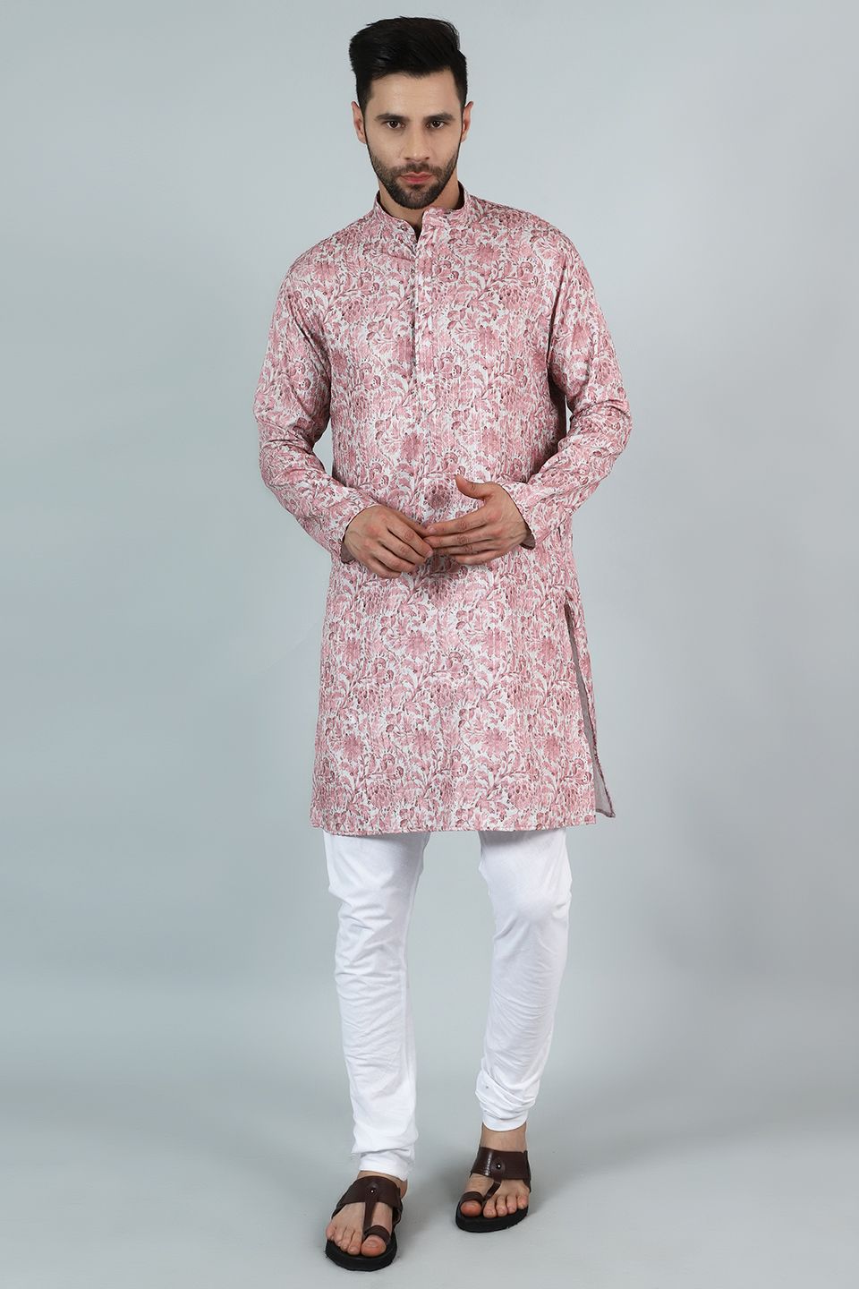 Digital Print Cotton Silk Pink Kurta Pyjama