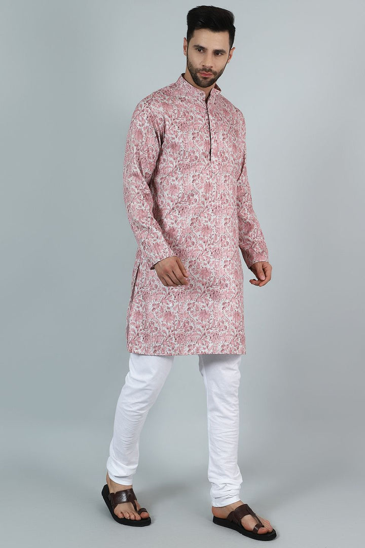 Digital Print Cotton Silk Pink Kurta Pyjama
