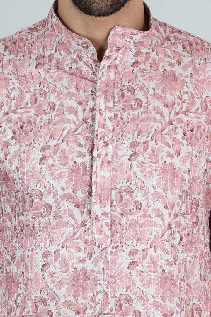Digital Print Cotton Silk Pink Kurta Pyjama