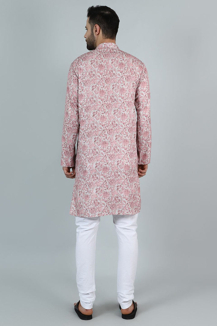 Digital Print Cotton Silk Pink Kurta Pyjama