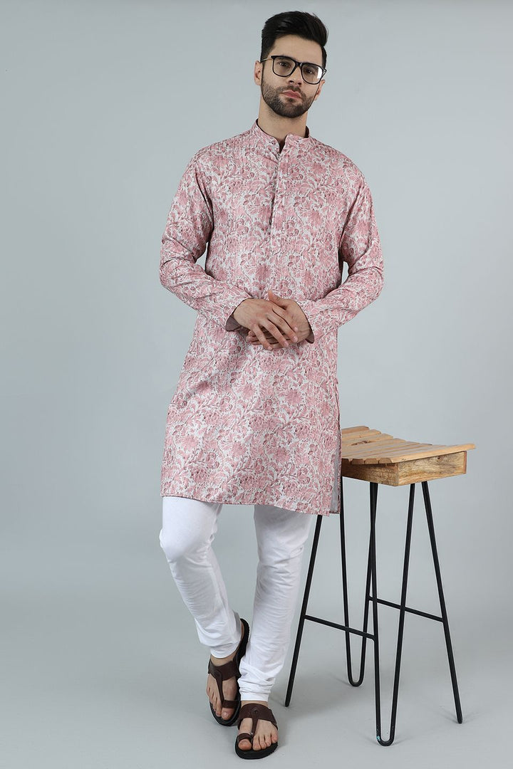 Digital Print Cotton Silk Pink Kurta Pyjama