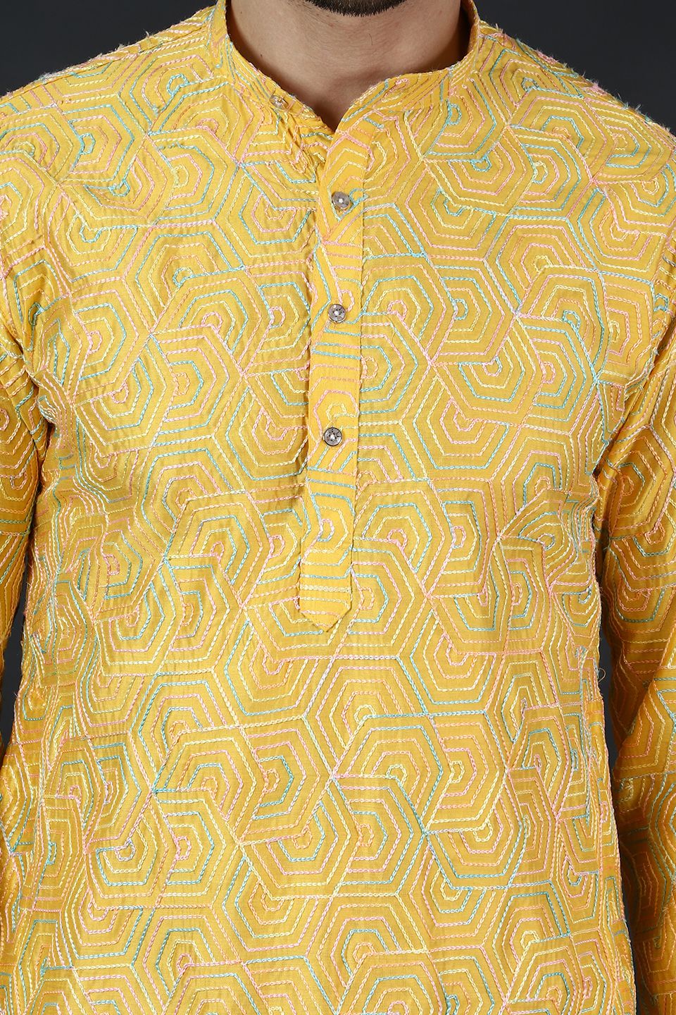 Digital Print Cotton Silk Yellow Kurta Pyjama