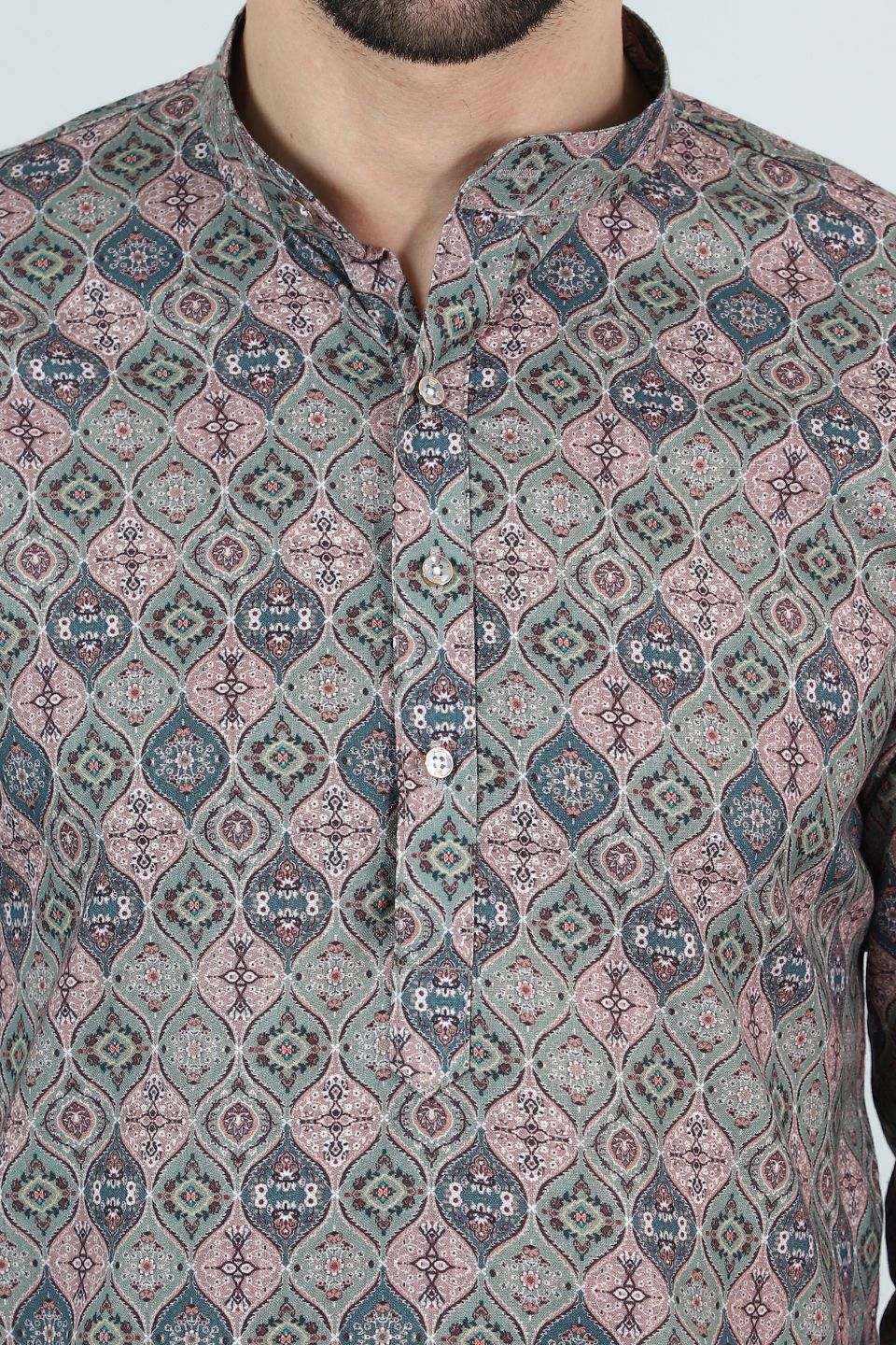 Digital Print Cotton Silk Grey Kurta Pyjama