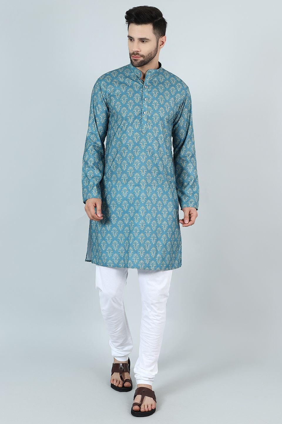 Digital Print Cotton Silk Blue Kurta Pyjama