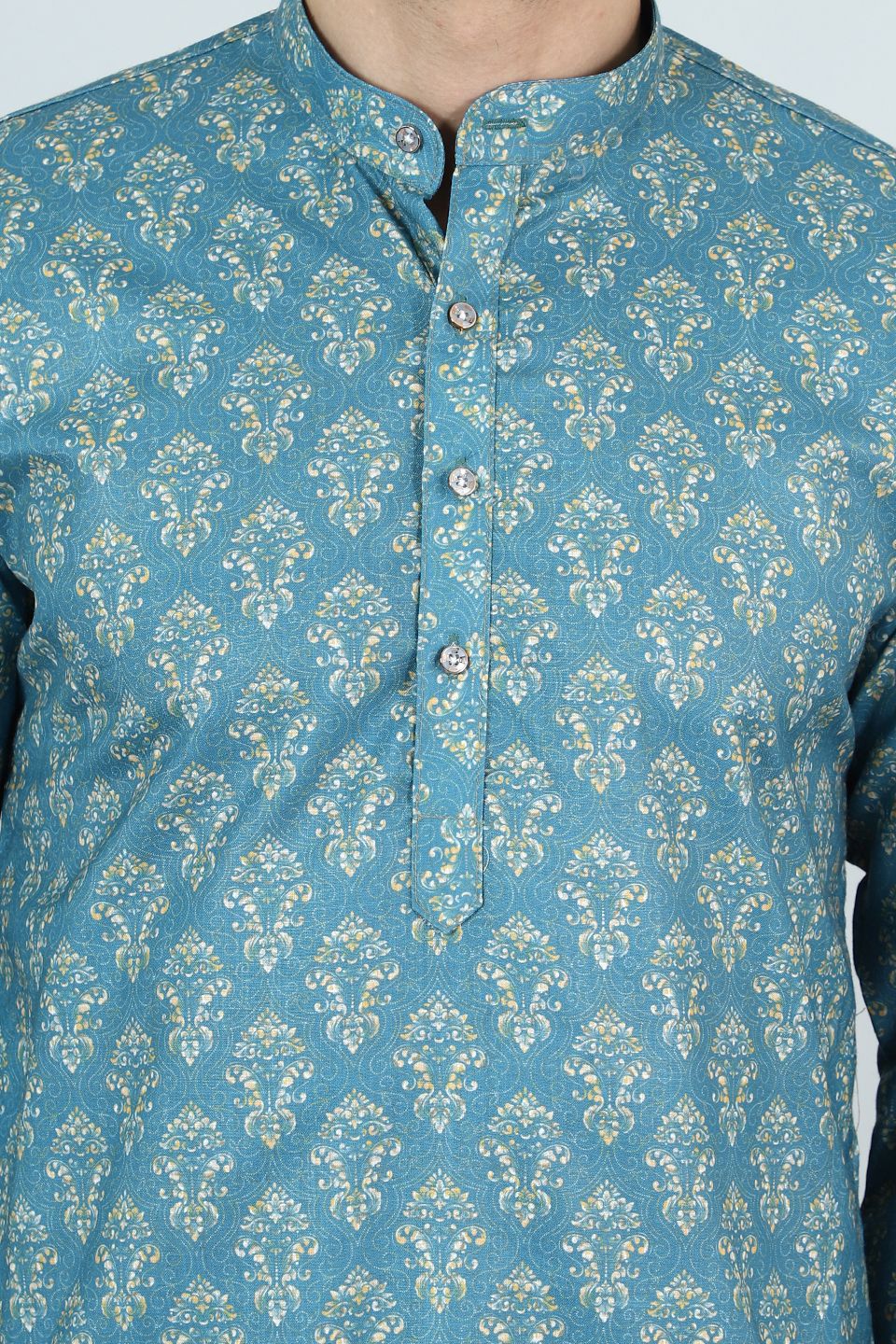 Digital Print Cotton Silk Blue Kurta Pyjama
