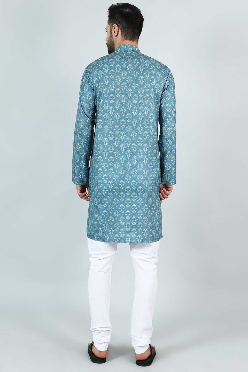 Digital Print Cotton Silk Blue Kurta Pyjama