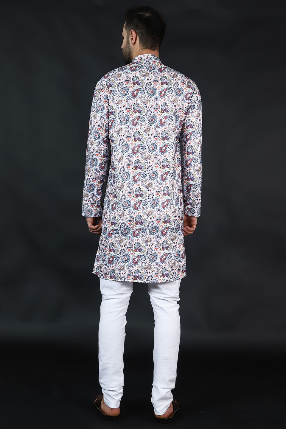 Digital Print Cotton Silk White Kurta Pyjama