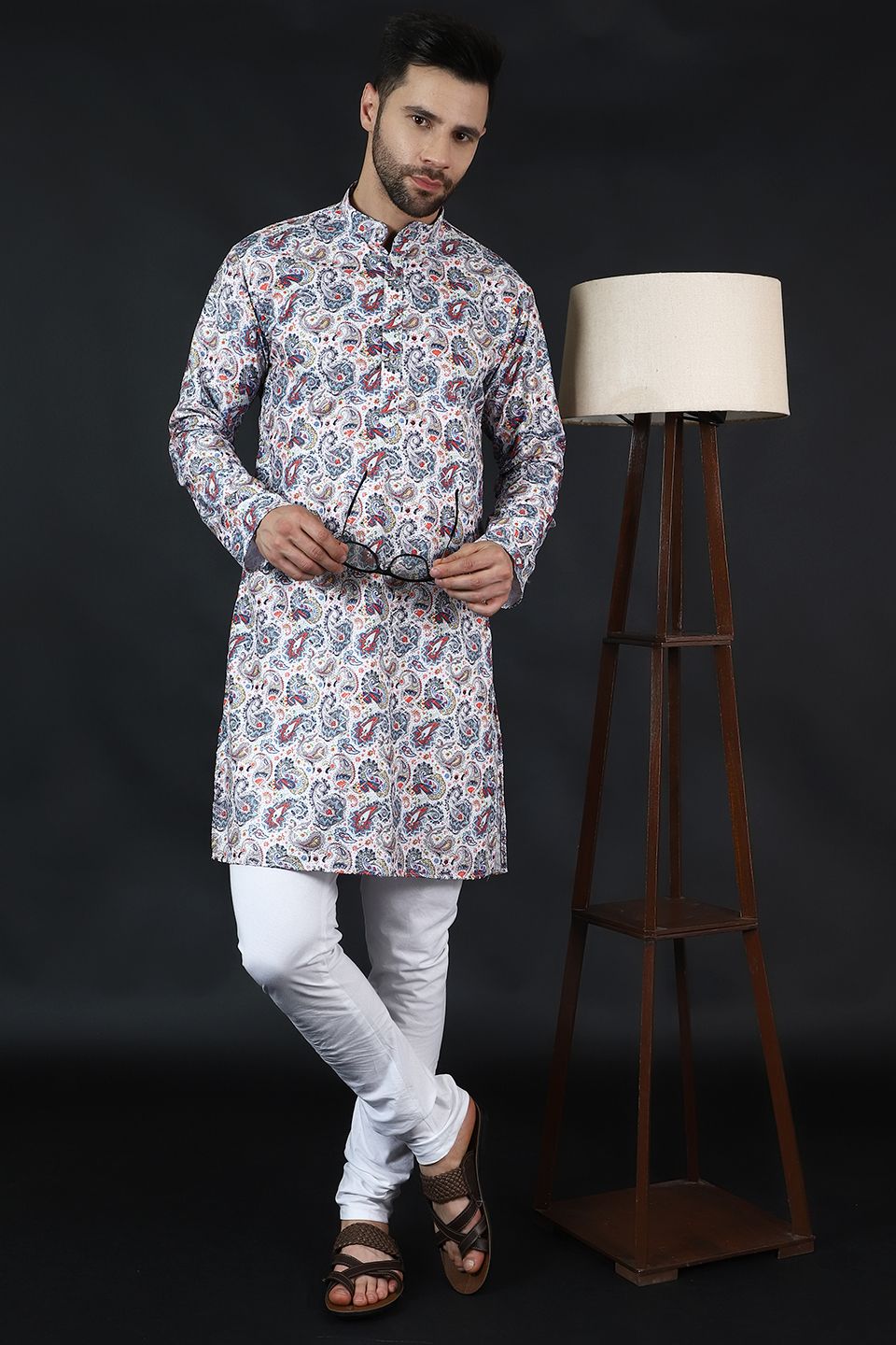 Digital Print Cotton Silk White Kurta Pyjama
