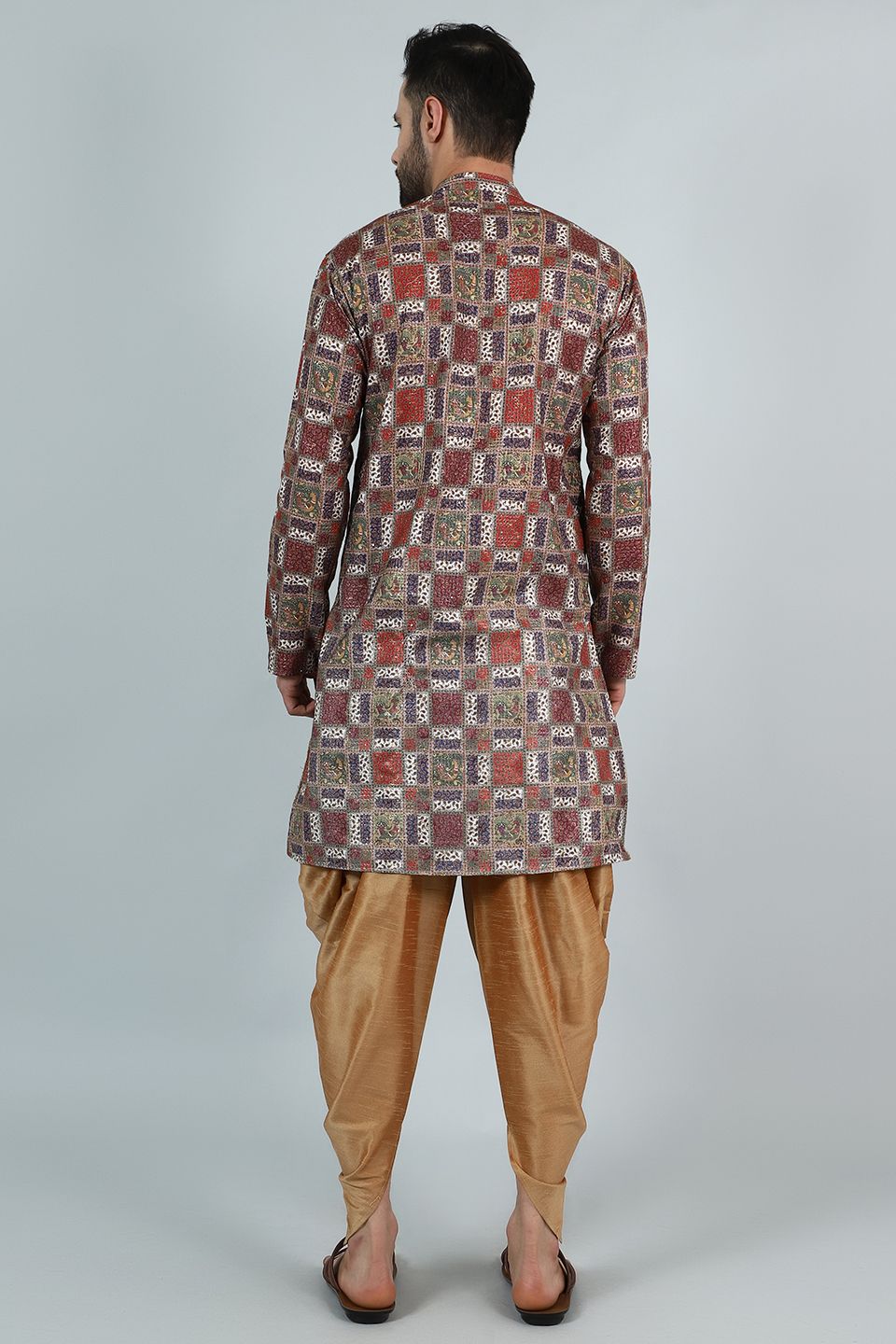 Digital Print Cotton Silk Brown Kurta Pyjama