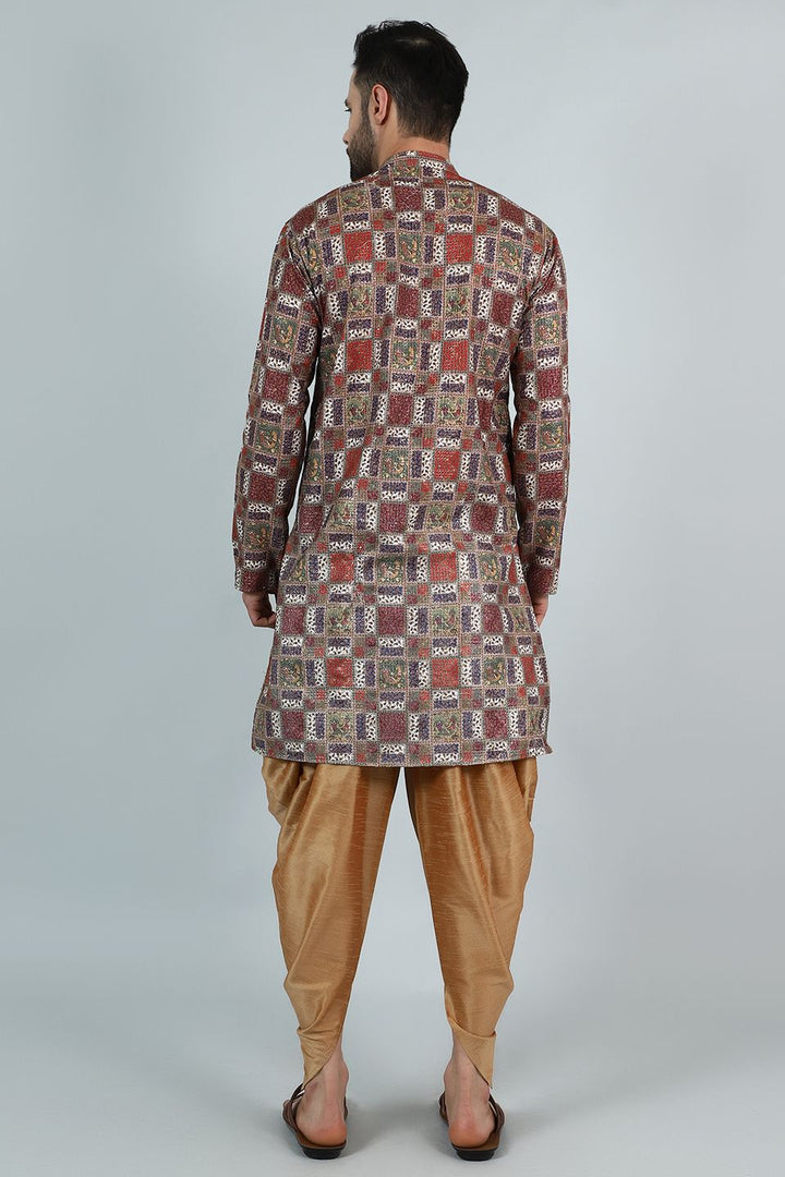 Digital Print Cotton Silk Brown Kurta Pyjama