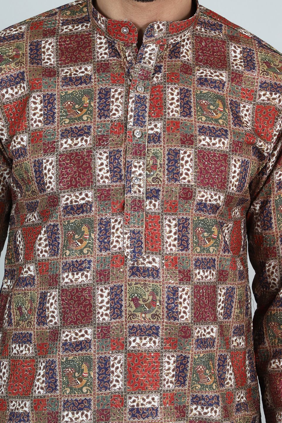 Digital Print Cotton Silk Brown Kurta Pyjama