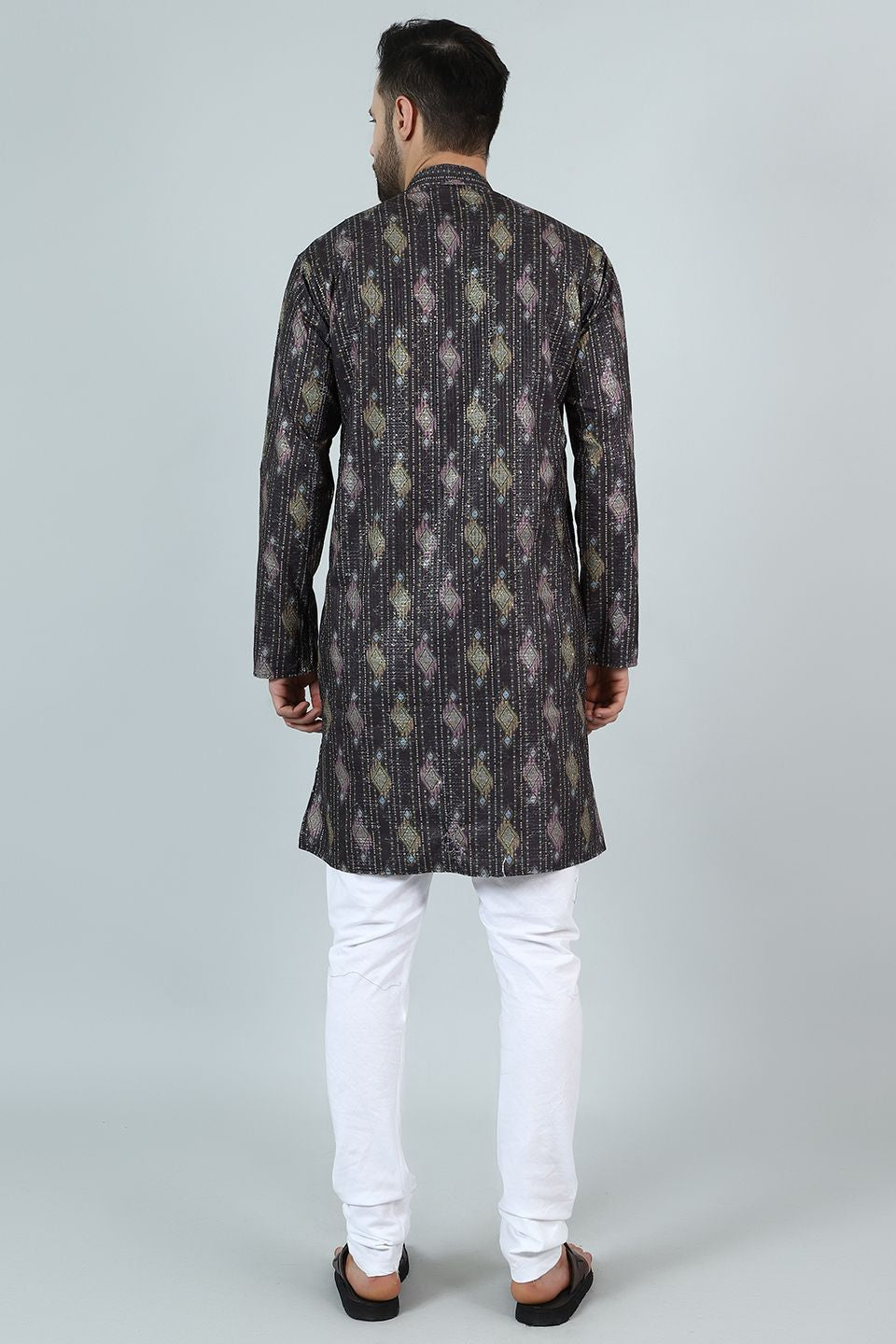 Digital Print Cotton Silk Brown Kurta Pyjama
